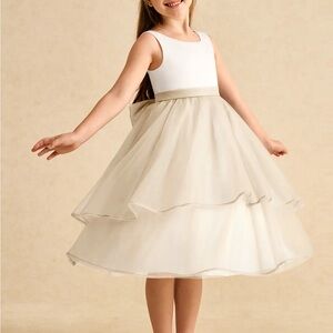 Azazie Rene White and Champaign/Gold Kids Formal Dress